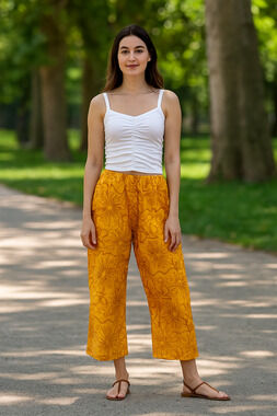 C&C CA Cotton embroidered Marigold Pants restro Artsy Indie festive Boho Sz-M